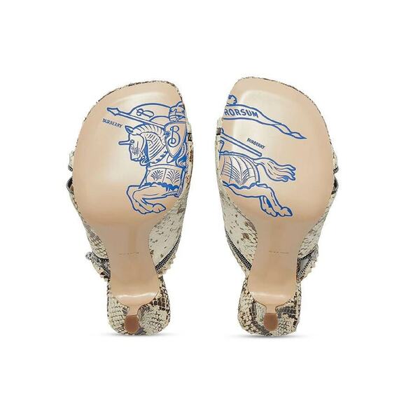 Burberry Slide Sandals 39 US 9 Ivory Brown Python Embossed Zip High Heel NWOB - Picture 5 of 15